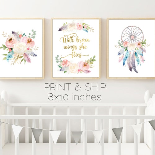 Boho Floral Nursery Boho Nursery Decor Dreamcatcher Wall Etsy