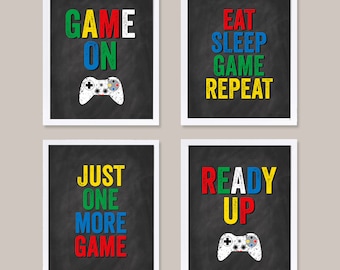 Gaming Wall Art, Gaming Decor, Video Game Posters, Set of 4 Gaming Posters, Playroom Poster, Boys Wall Art, Eat Sleep Game Repeat, PRINTABLE