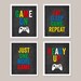 Gaming Wall Art, Gaming Decor, Video Game Posters, Set of 4 Gaming Posters, Playroom Poster, Boys Wall Art, Eat Sleep Game Repeat, PRINTABLE