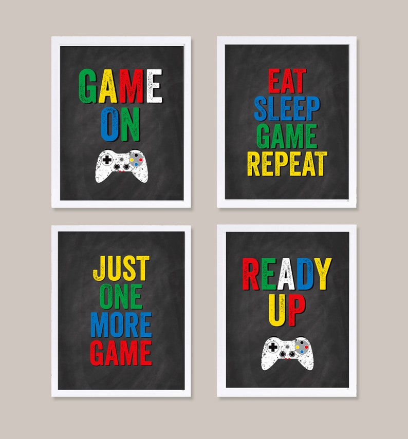 Gaming Wall Art, Gaming Decor, Video Game Posters, Set of 4 Gaming Posters, Playroom Poster, Boys Wall Art, Eat Sleep Game Repeat, PRINTABLE 