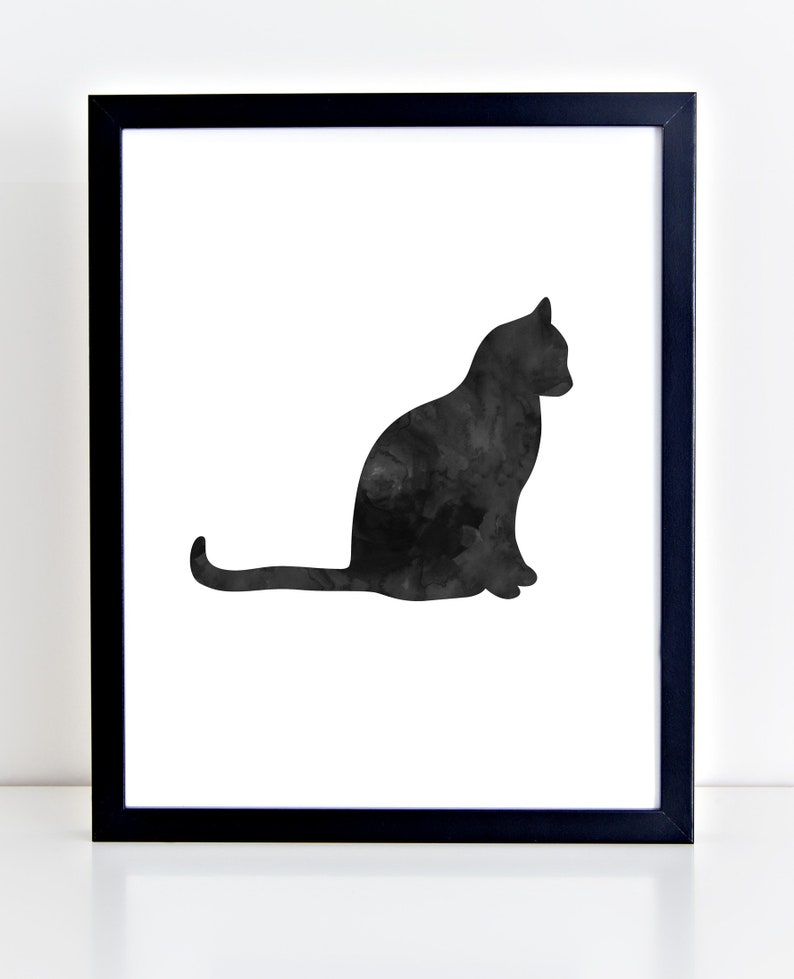 Cat Wall Art Cat Print Cat PRINTABLE Black Cat Watercolor Etsy