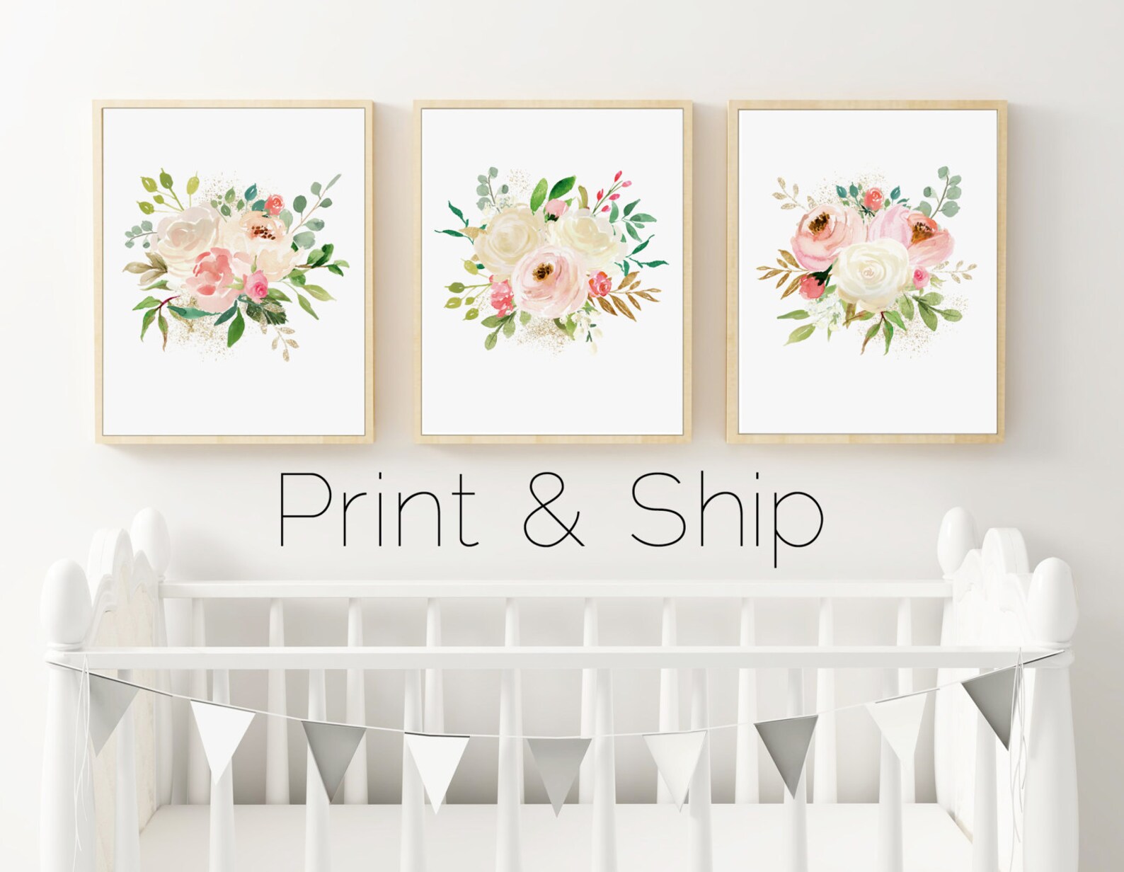 Floral Watercolor Nursery Prints Set of 3 Prints Watercolor Etsy