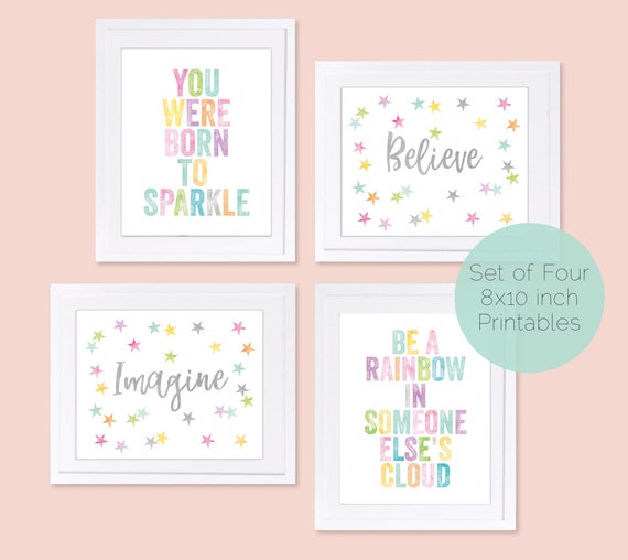 Rainbow Wall Art Girls Gallery Wall Girls Nursery Quotes Girls Room Decor Playroom Wall Art Girls Nursery Art Set of 4 Prints