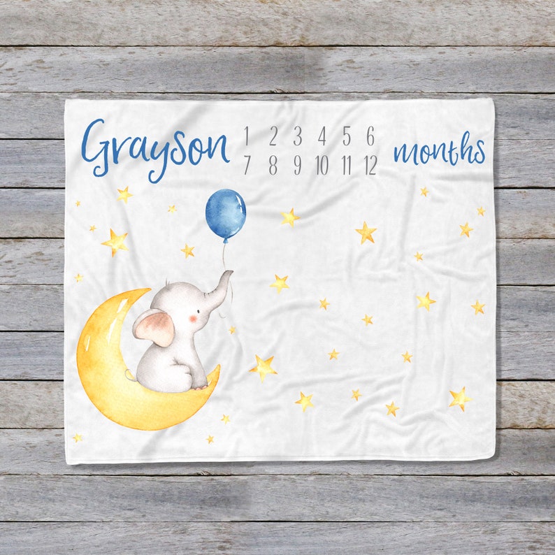 Elephant Milestone Blanket Boy Milestone Blanket Baby Boy Etsy