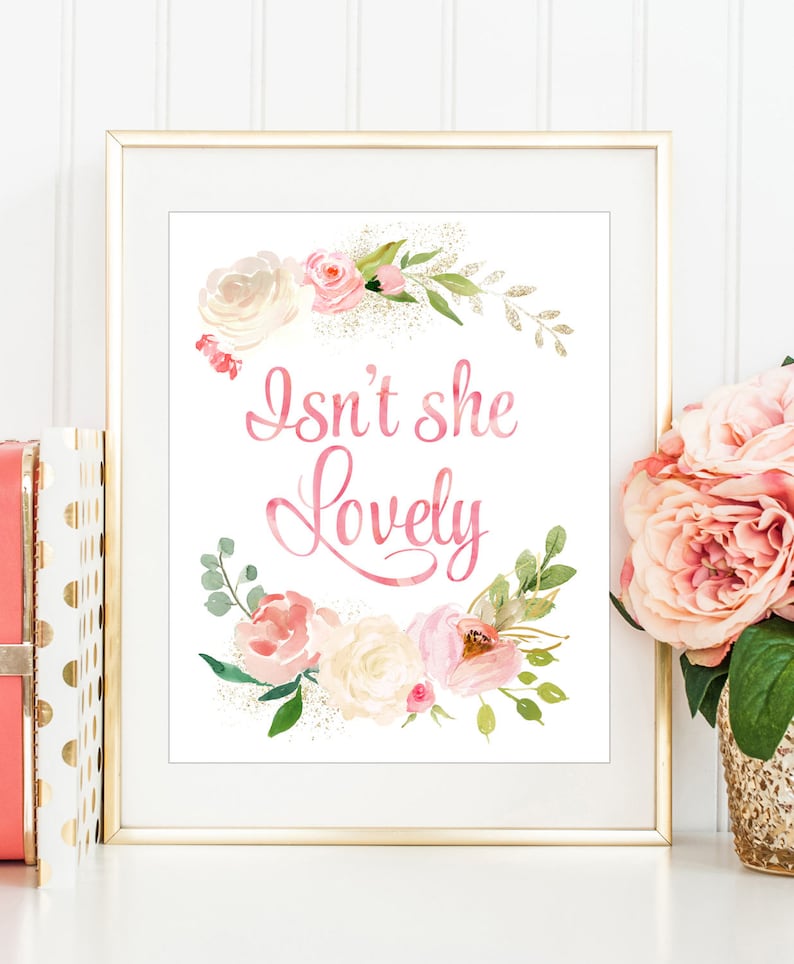 Baby Girl Wall Art Isn't She Lovely Floral Watercolor Etsy