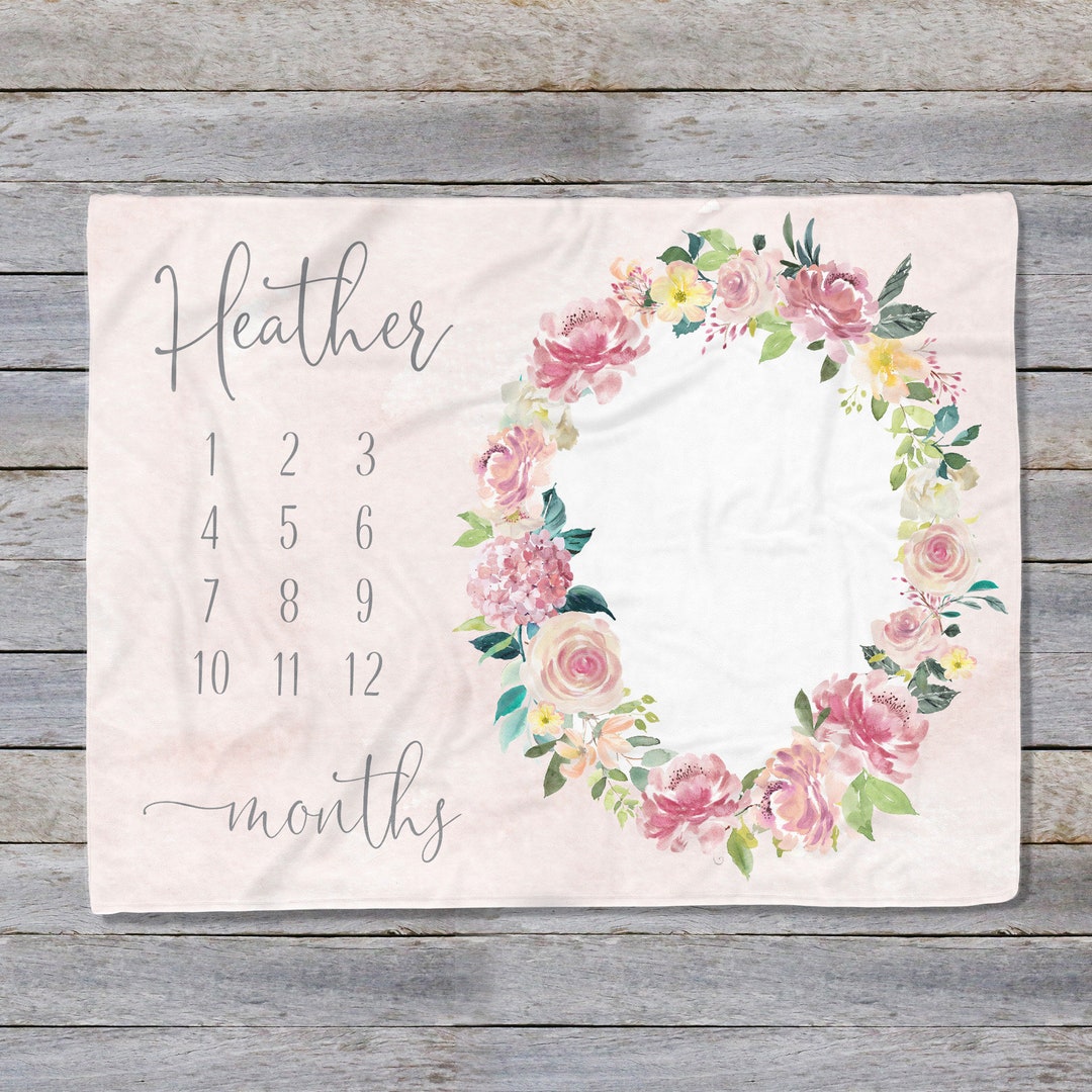 Floral Milestone Blanket Blush Pink Milestone Blanket Girl Etsy
