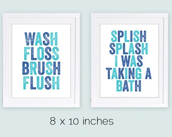 Kids Bathroom Art Prints (Set of 2) - Wash Floss Brush Flush (Digital Download)