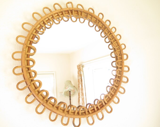 Vintage Ratan / Bamboo / Wicker Round Mirror Original Etsy