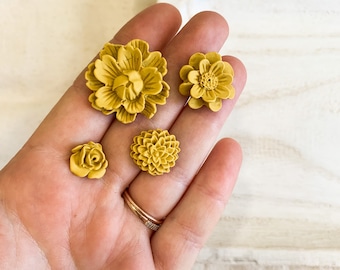 MAGNETS | Yellow Floral Magnets | Handmade | Polymer Clay Magnets | Set of 4