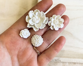 MAGNETS | Polymer Clay Magnets | White Magnets | Flower Magnets | Set of 4