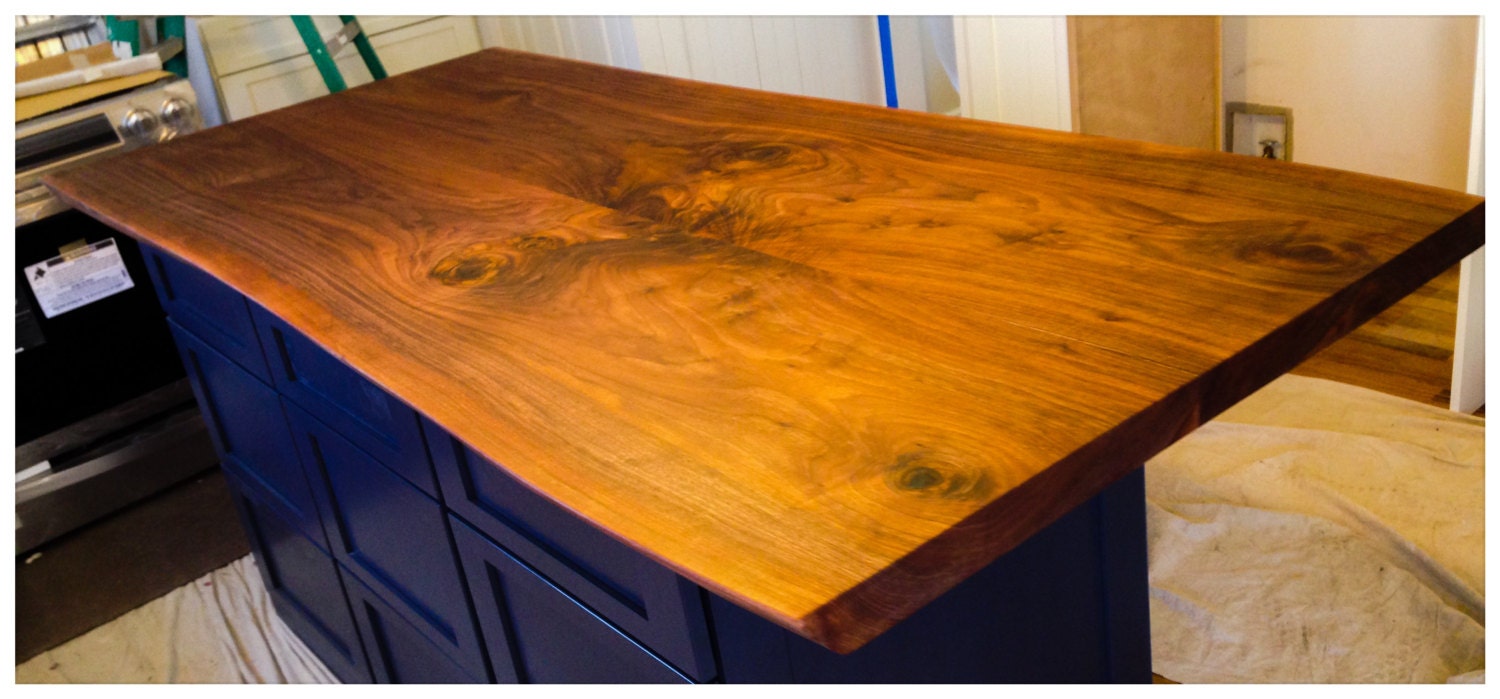 Live Edge Bookmatched Walnut Kitchen Island Top Etsy