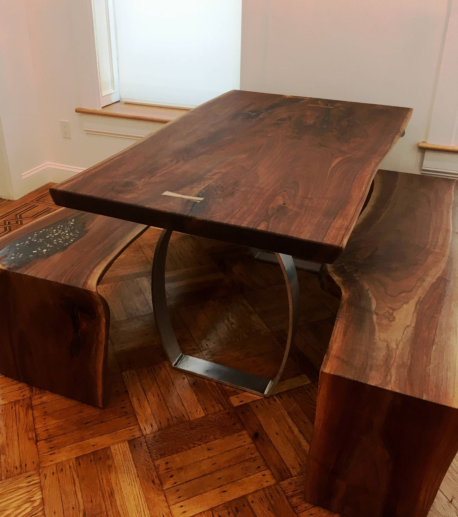 Waterfall Walnut Live Edge Kitchen Dining Set - Table and Benches - Etsy