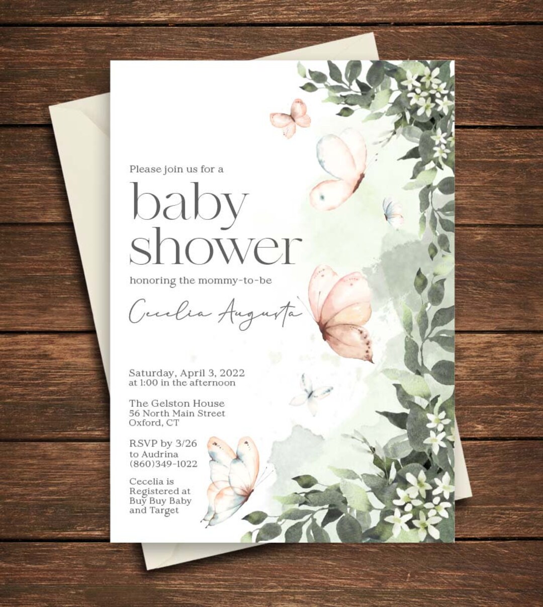 Butterfly Baby Shower Invitation, Butterfly, Butterfly Baby Shower