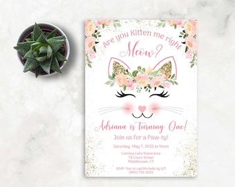Anniversaire de chaton, Fête d’anniversaire de chaton, Invitation de chaton, Premier anniversaire de chaton, Invitation d’anniversaire de chaton, Fête d’anniversaire de chaton