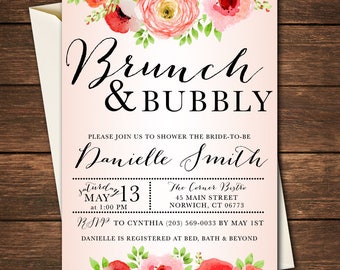 Brunch y Burbujeante invitación a la ducha nupcial, brunch y burbujas, brunch e invitación burbujeante, invitación a la ducha nupcial, invitación de chispas