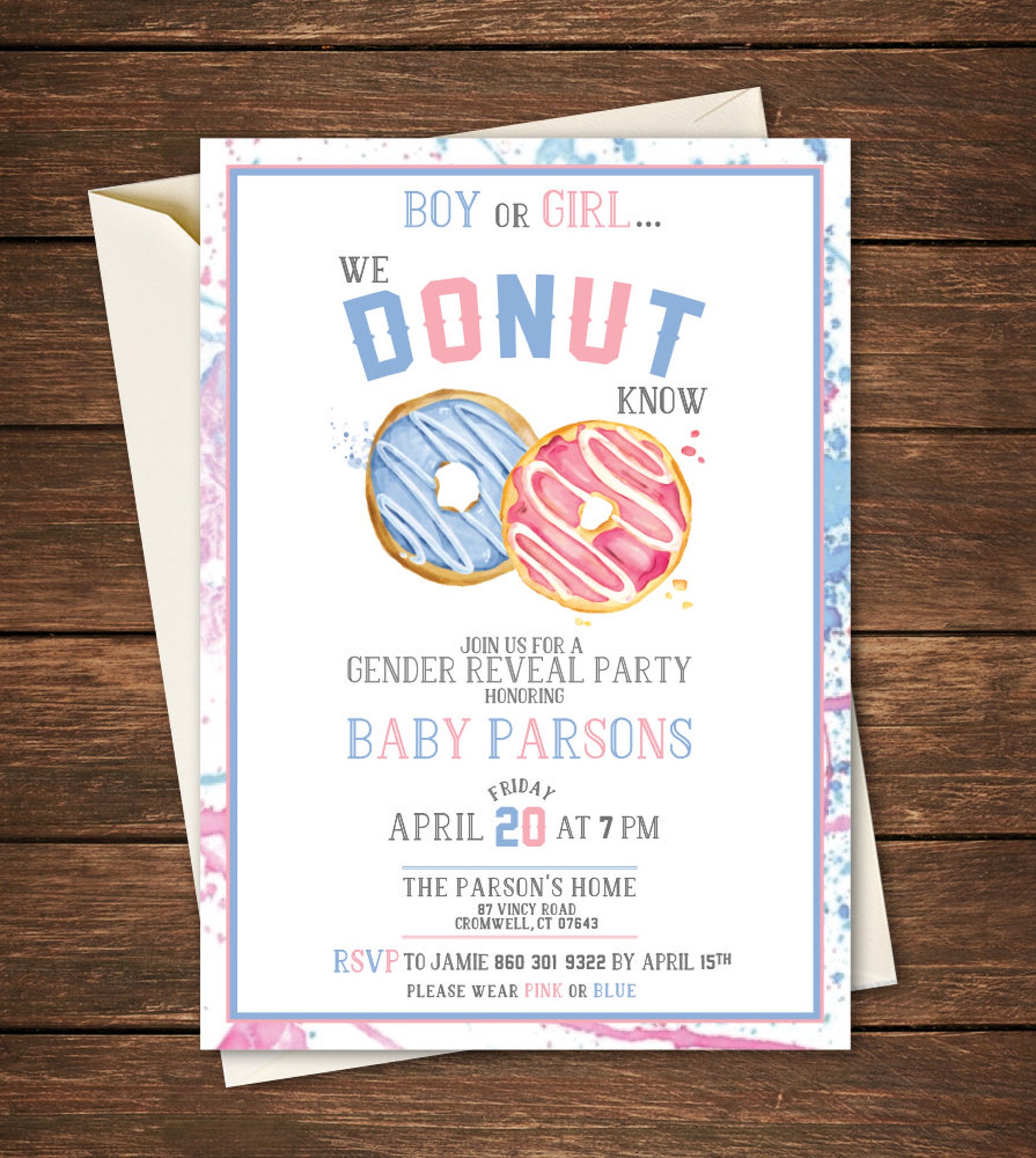 Gender Reveal Invitation Donut Gender Reveal Party Gender Etsy