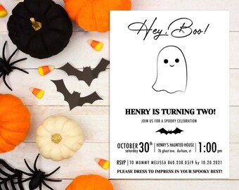 Hey Boo, Hey Boo Halloween Uitnodiging, Leuke Halloween Uitnodiging, Ghost Halloween Uitnodiging, Halloween Verjaardag, Hey Boo Verjaardag Uitnodiging