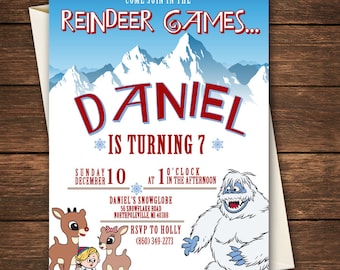 Christmas Birthday, Rudolph Birthday, Christmas Birthday invitation,Holiday Birthday invitation,Rudolph Birthday Invitation, Rudolph Party