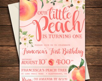 Peach Birthday, Peach Birthday Party, Peach Invitation, Our Little Peach, Peach Birthday Invitation, Our Little Peach Invitation, Peach