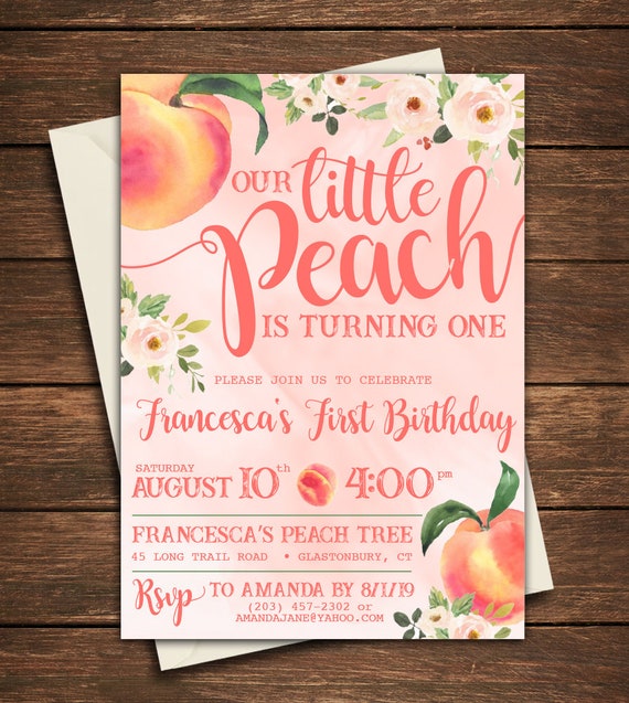 Peach Birthday, Peach Birthday Party, Peach Invitation, Our Little Peach, Peach Birthday Invitation, Our Little Peach Invitation, Peach
