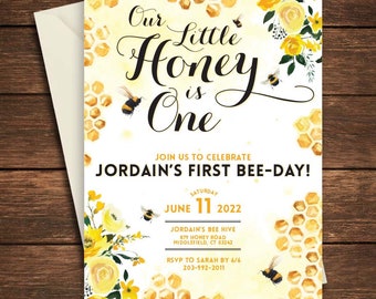 Bee Birthday, Bee Birthday Party, Bee Invitation, Our Little Honey,Bee Birthday Invitation,Our Little Honey Invitation,Bumble Bee Invitation