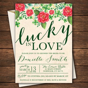 Chá de panela Lucky In Love | Chá de panela Shamrock | Convite para chá de panela do Dia de São Patrício | Convite para chá de panela Lucky in Love