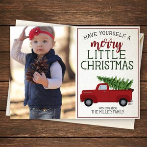 Biglietto di auguri, cartolina di Natale, Merry Little Christmas, Merry Little Christmas Card, hanno da soli un Merry Little Christmas Card, Red Truck Card