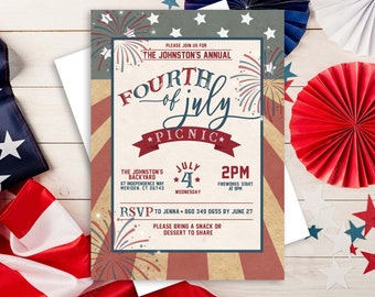 Fourth of July Picnic Invitation, Fourth of July Picnic ,Fourth of July Birthday, Fourth of July Invitation, Independence Day Picnic