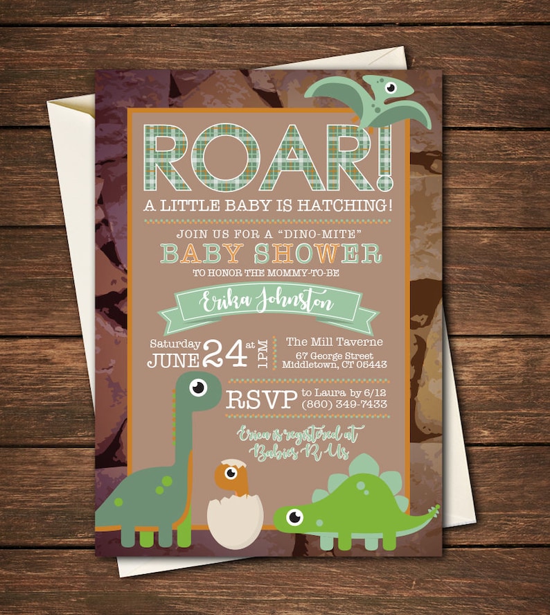 Dinosaur Baby Shower Invitation Dinosaur Invitationdinosaur Etsy