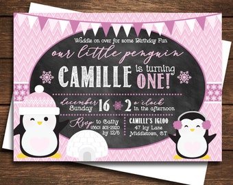 Penguin Birthday Invitation | Penguin Invitation | Penguin First Birthday Invitation | Our Little Penguin Birthday Invitation | Penguin