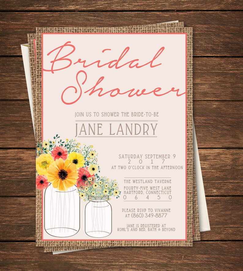 Mason Jar Bridal Shower Invitation Mason Jar Etsy
