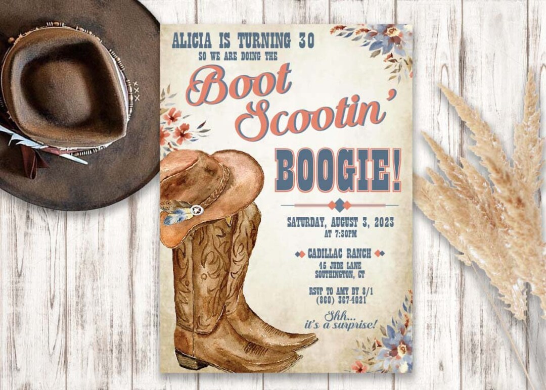 Boot Scootin Birthday Invitation, Cowgirl Birthday, Cowgirl Invitation