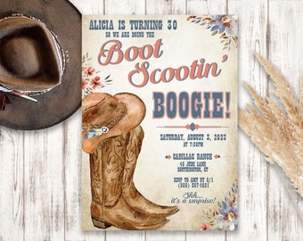 Boot Scootin Birthday Invitation, Cowgirl Birthday, Cowgirl Invitation, Boot Scootin Boogie Invitation, Country Birthday Invitation