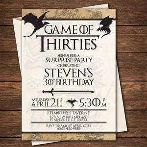 Game of Thirties Birthday Invitation, Game of Thirties Birthday,Dragon Invitation,Game of Thirties Invitation| Game Invitation |