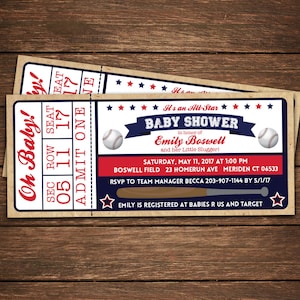 Baseball Baby Shower Invitation, Baseball Invitation,Baseball Baby Shower, Baby Shower Invitation,Little Slugger Baby Shower,Baseball Ticket