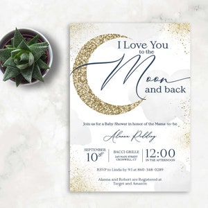 Moon Baby Shower Invitation | I love you to the Moon and Back Invitation |  I love you to the Moon and Back | Constellation Baby Shower |