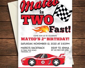Race Car Birthday Invitation | Race Car Invitation | Race Car Birthday | Race Car Birthday Party | Race Car | Two Fast | Two Fast Invitation
