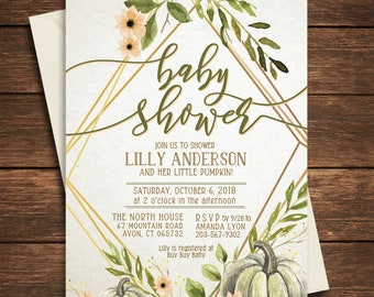 Little Pumpkin Baby Shower Invitation| Little Pumpkin|Fall Baby Shower Invitation|Pumpkin Baby Shower invitation| Geometric Baby Shower