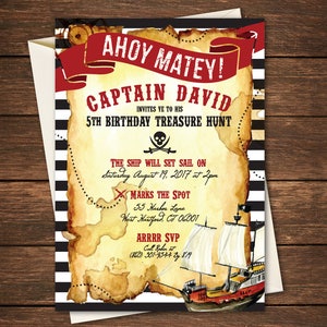 Invitation anniversaire pirate, anniversaire Pirate, Pirate Invitation, Invitation chasse au Trésor, chasse au Trésor d’anniversaire, Invitation chasse au Trésor