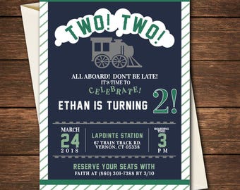 Train Birthday Invitation, Train Birthday, Train Invitation, Choo Choo Birthday Invitation, Choo Choo Invitation, Two Two Train, Conductor