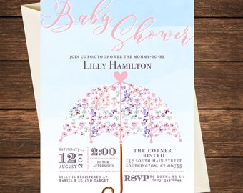 Umbrella Baby Shower Invitation, Umbrella Invitation,Umbrella Baby Shower, Baby Shower Invitation, Baby Shower,Floral Baby Shower Invitation