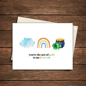 Tarjeta de felicitación del Día de San Patricio / Tarjeta de felicitación del arco iris / Tarjeta del arco iris / Día de San Patricio / Tarjeta del día de San Patricio / Olla de tarjeta dorada