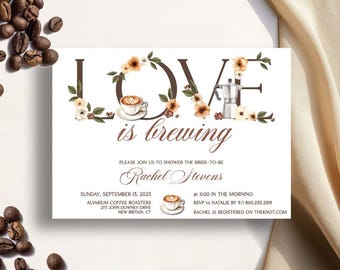 Coffee Bridal Shower Invitation, Love is Brewing, Love is Brewing Invitation,Coffee Invitation,Coffee Bridal Shower, Love is Brewing Bridal