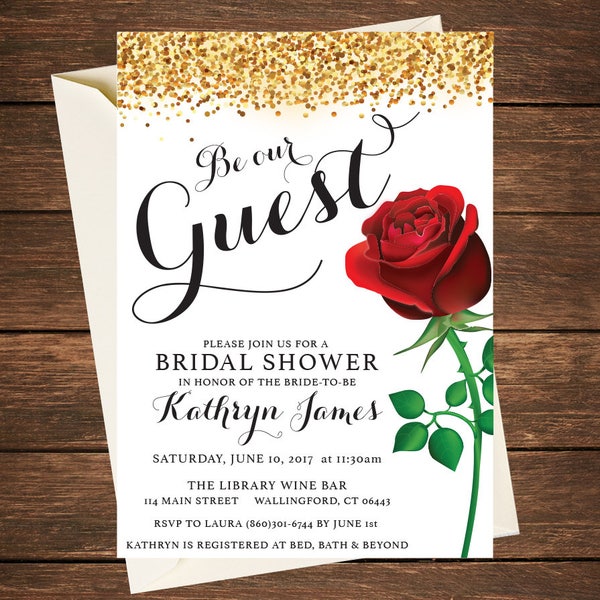 Be Our Guest Invitation | Be our Guest Bridal Shower | Be Our Guest Shower| Belle Bridal Shower|Rose Bridal Shower| Belle Invitation