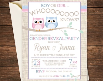 Gender Reveal Invitation, Owl Gender Reveal Party, Gender Reveal Party, Owl Gender Reveal,Owl Gender Reveal Invitation,Who Knows,Boy or Girl