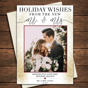 Gerade verheiratet Weihnachtskarte, verheiratetE Weihnachtskarte, Urlaub Wünsche von der neuen Mr. und Mrs., Herr und Frau Weihnachtskarte, Ehepaar