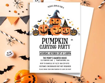 Pumpkin Carving Party Invitation, Halloween Celebration (Downloadable)