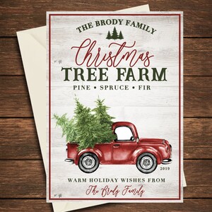 Biglietto natalizio, Fattoria dell'Albero di Natale, Albero Fattoria Biglietto di Natale, Biglietto di Natale Famiglia, Fattoria Albero, Biglietto Vacanze, Camion Rosso Biglietto di Natale