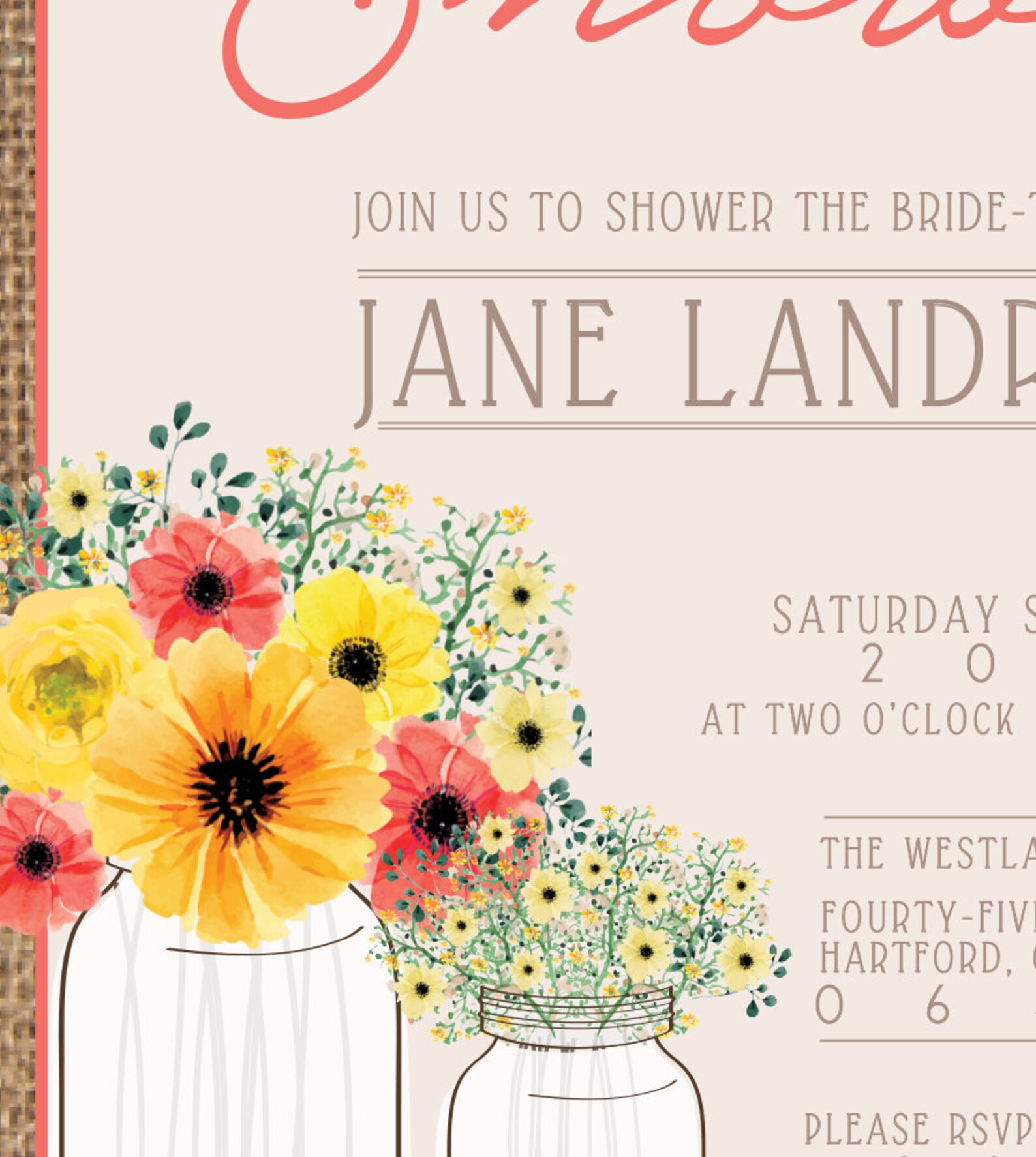 Mason Jar Bridal Shower Invitation Mason Jar Etsy