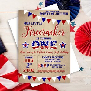 Fourth of July Birthday Invitation, Fourth of July First Birthday,Fourth of July Birthday, Fourth of July Invitation, Our Little Firecracker